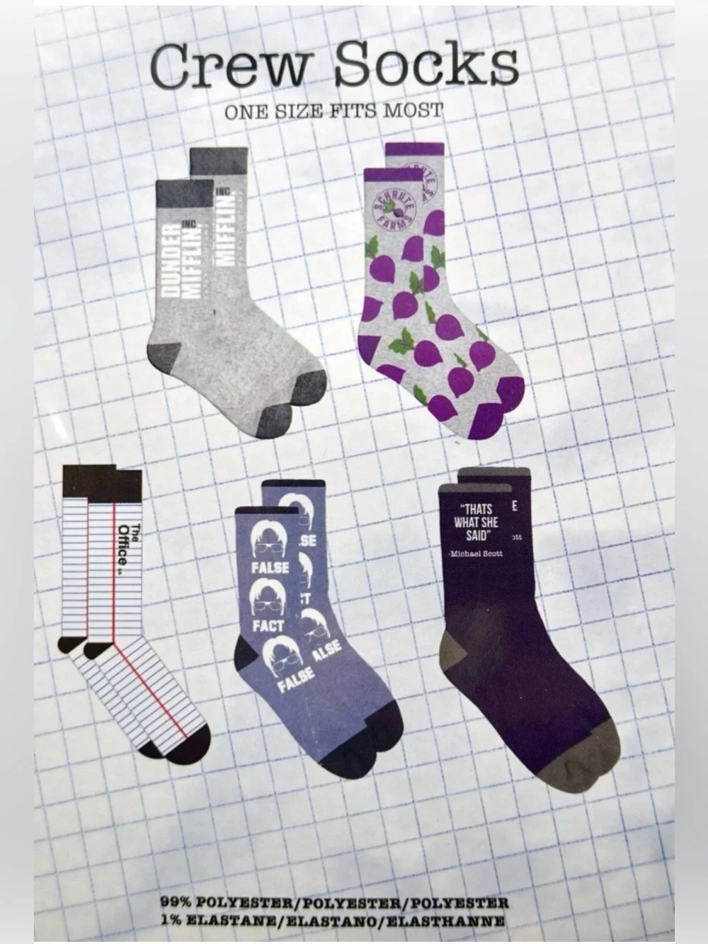 The Office set of five packs of socks and vinyl figure